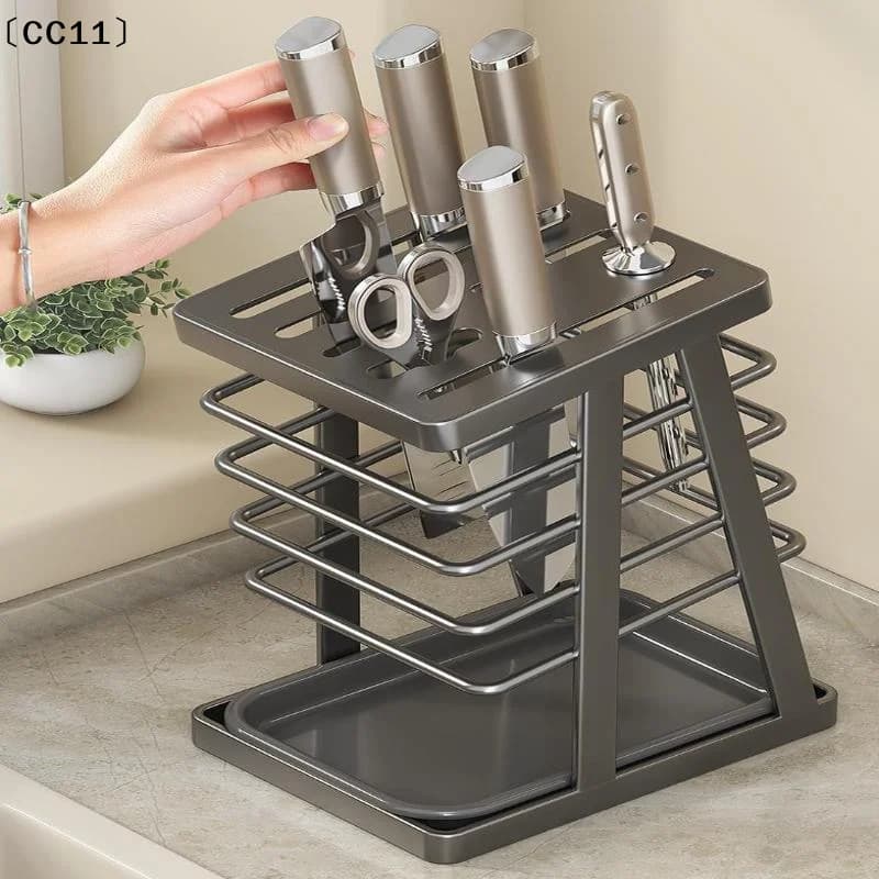 Portautensili da cucina quadrato salvaspazio, porta coltelli da banco con drenaggio, multifunzionale〔CC11〕