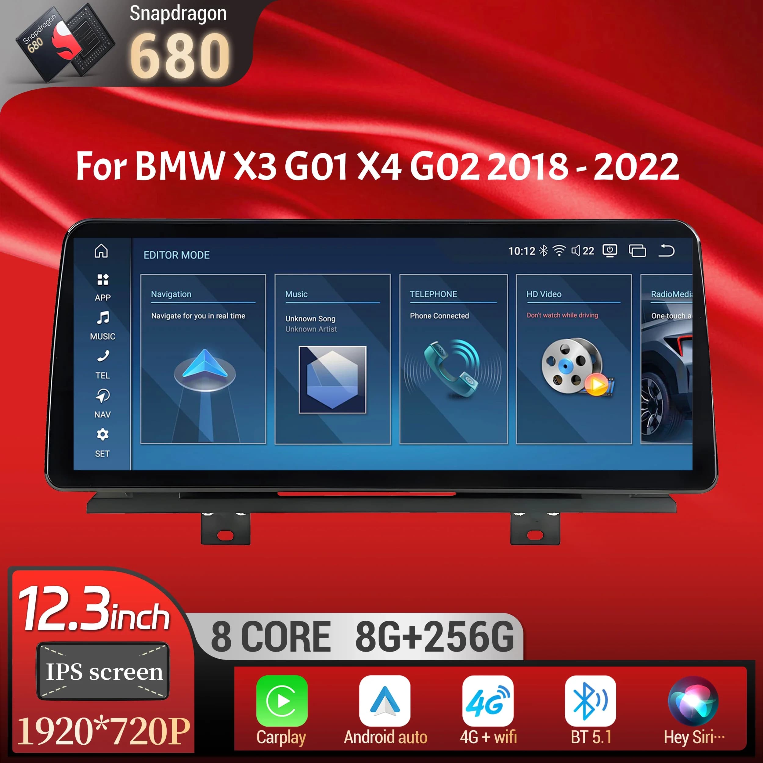 12.3 pollici Android 13 Per BMW X3 G01 X4 G02 2018-2022 Autoradio 4G GPS Senza Fili Bluetooth Carplay Snapdragon 680 Unità Principale schermo