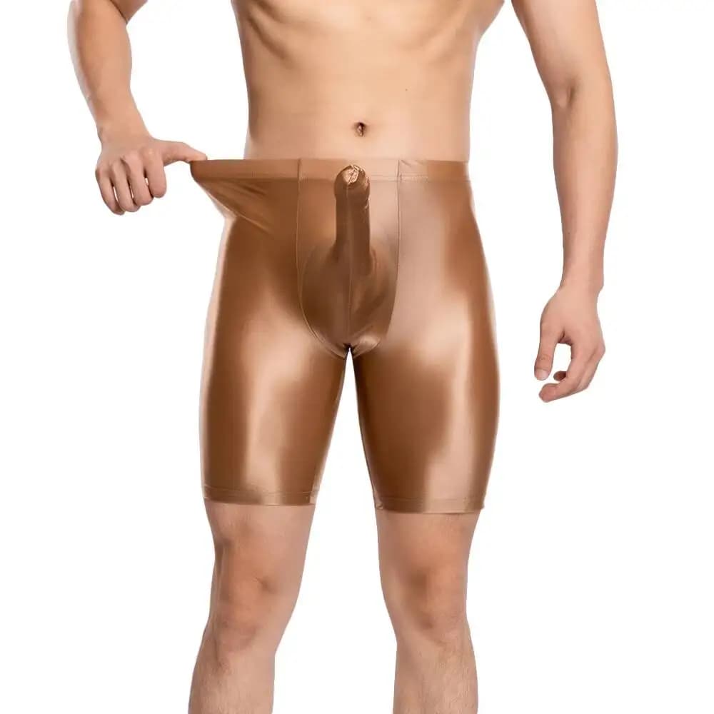 Sexy Men Satin Smooth COCK Ring Boxer Gym Leggings U Convex Pouch Lingerie Shorts Slip Panties Elastic Pants Shapewear FS7Y