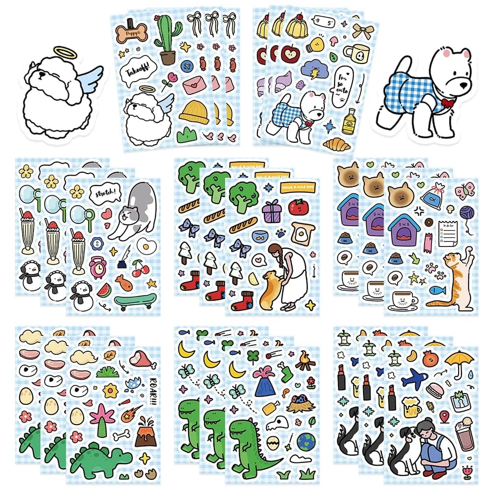 8/16 Fogli di Adesivi Puzzle con Cartoni Animati di Animali Domestici, Materiale PVC, Adesivi Educativi per Bambini, Decorazioni per Diari, Giocattoli per Feste, Regalo