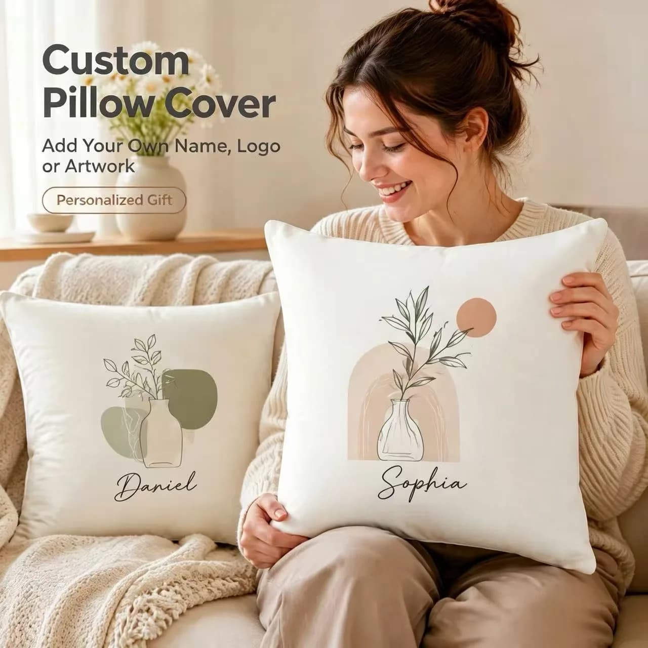 Custom Cotton Linen Pillow Cover Personalized Cushion Cover Decorative Throw Pillow Case for Sofa Home