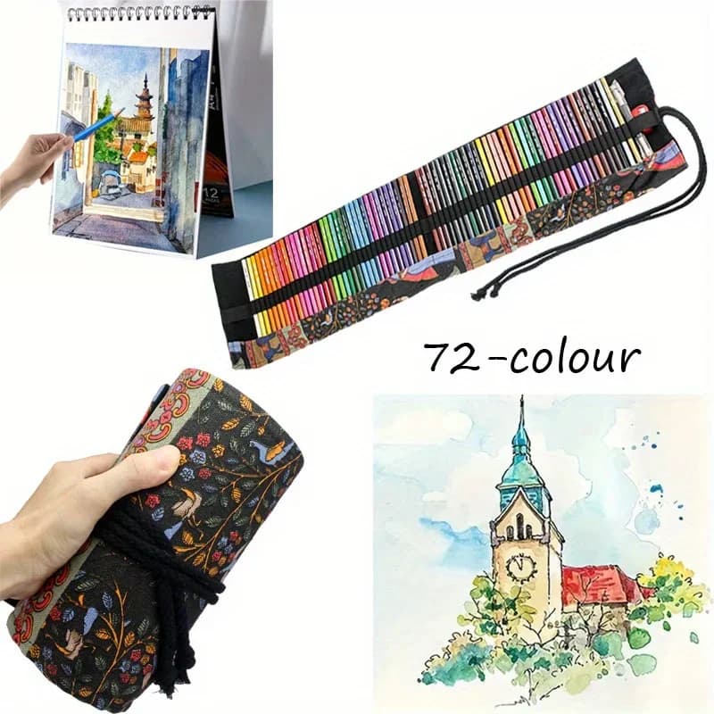 Set di 72 Matite Colorate con Astuccio Arrotolabile in Tela - Perfetto per Studenti, Disegno, Schizzi e Lavori Creativi