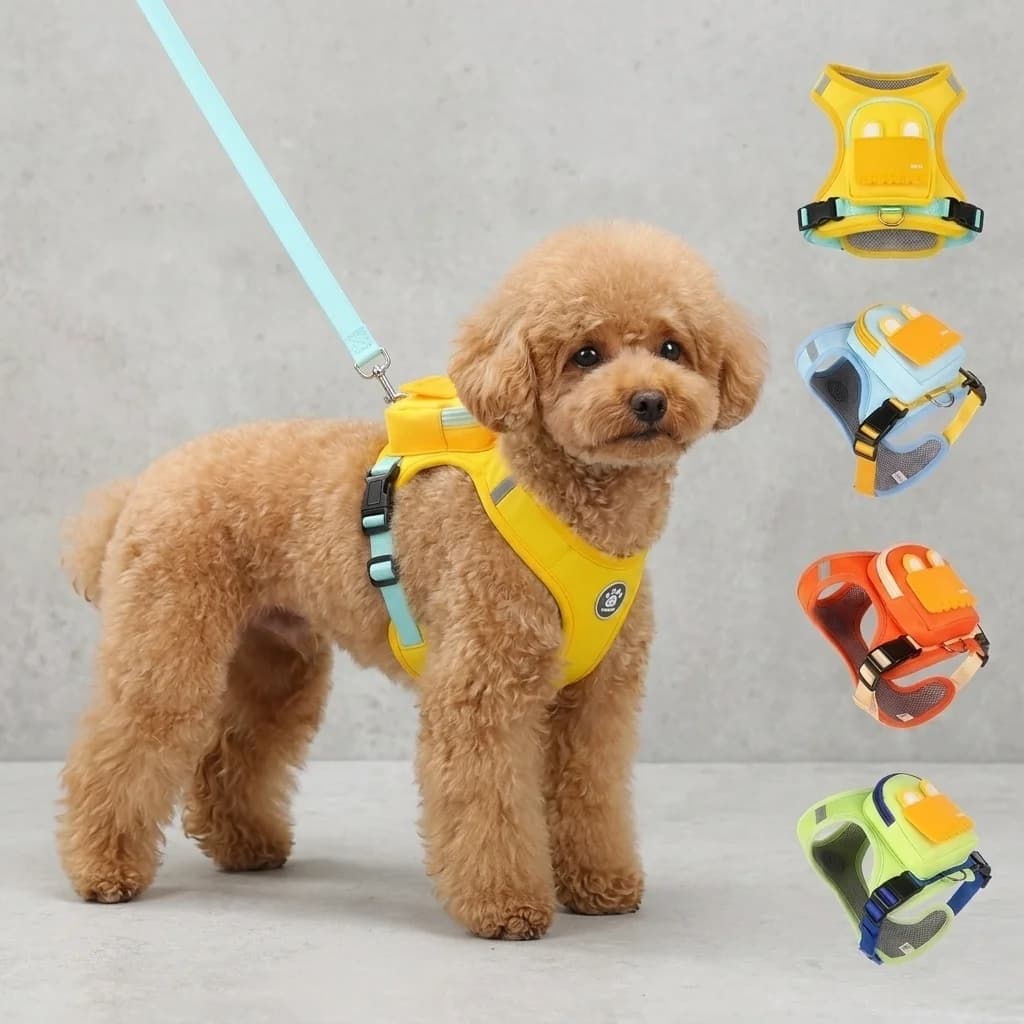 Dog Backpack Harness with Leash Set, Pet Cargo Vest with Storage Pockets, Adjustable Breathable for Small Medium Dogs Hiking Tra