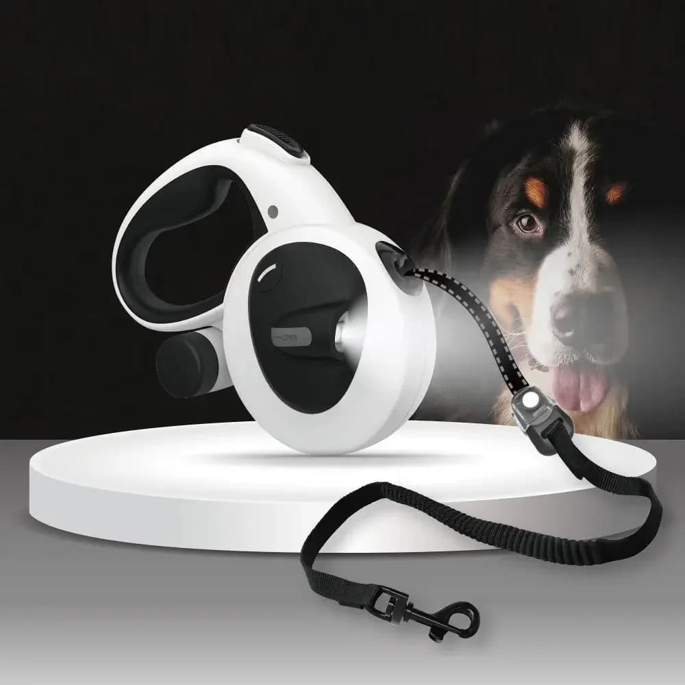 Guinzaglio per cani retrattile da corsa per animali domestici con illuminazione a LED personalizzabile automatico con torcia e borsa per cacca