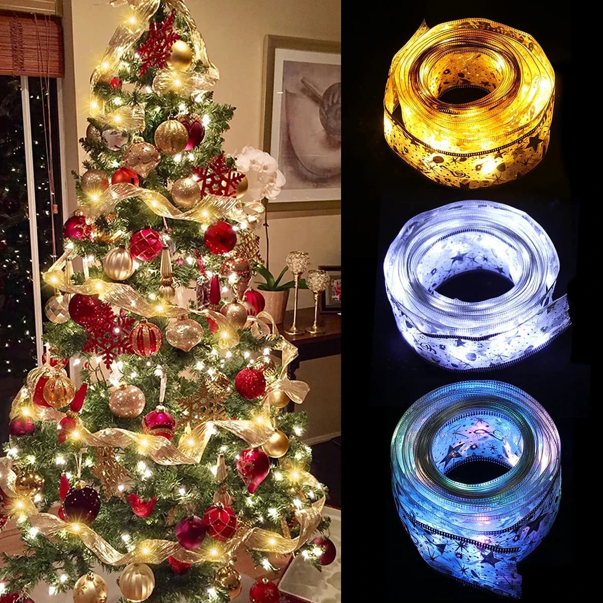 Ribbon Fairy Light decorazione natalizia ornamenti per l'albero di natale per la casa 2024 archi String Lights Navidad Natal capodanno 2025