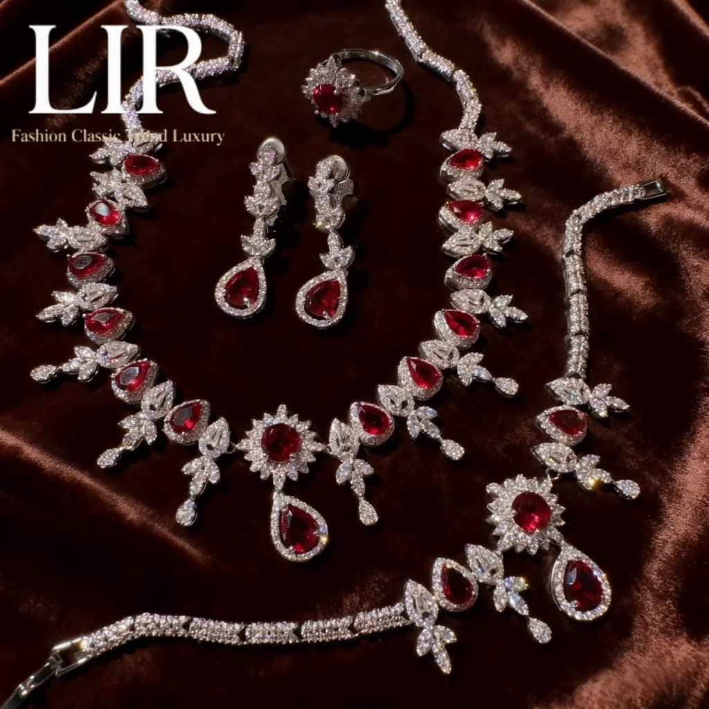 Set di gioielli personalizzati da donna LIR: collana con gemme a goccia vintage austriache, bracciale con zirconi AAA a goccia di orecchio di grano