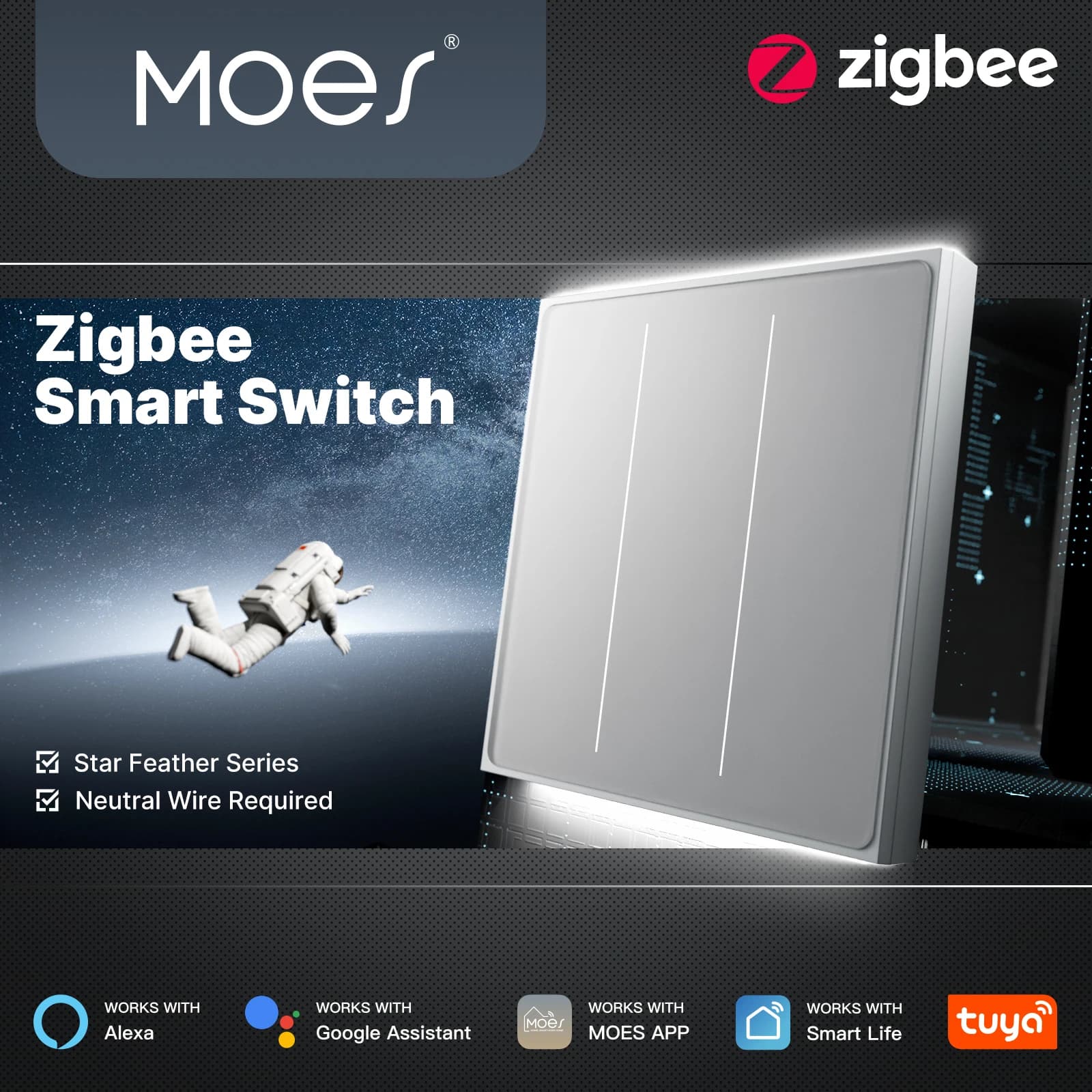 MOES Tuya ZigBee Serie Star Feather Interruttore Smart Touch con Scena Luce Neutra 2in1 Controllo Remoto APP con Alexa Google Home