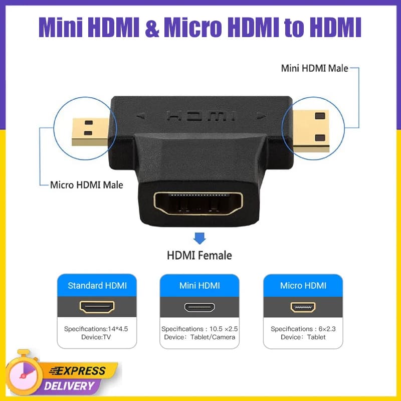 【Nave veloce】 Adattatore convertitore Micro HDMI Mini HDMI a HDMI Connettore HD da maschio a femmina