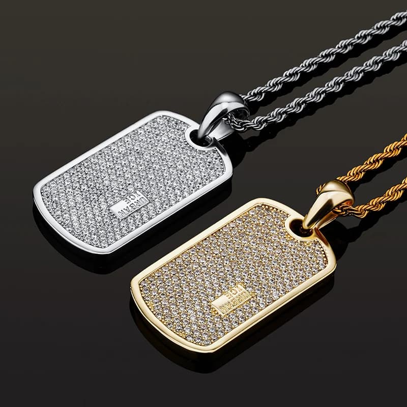 Hip Hop 3A + CZ Stone pavimentato Bling Iced Out fai da te nome personalizzato lettera ciondoli quadrati collane Dog Tag per uomo Rapper Jewelry
