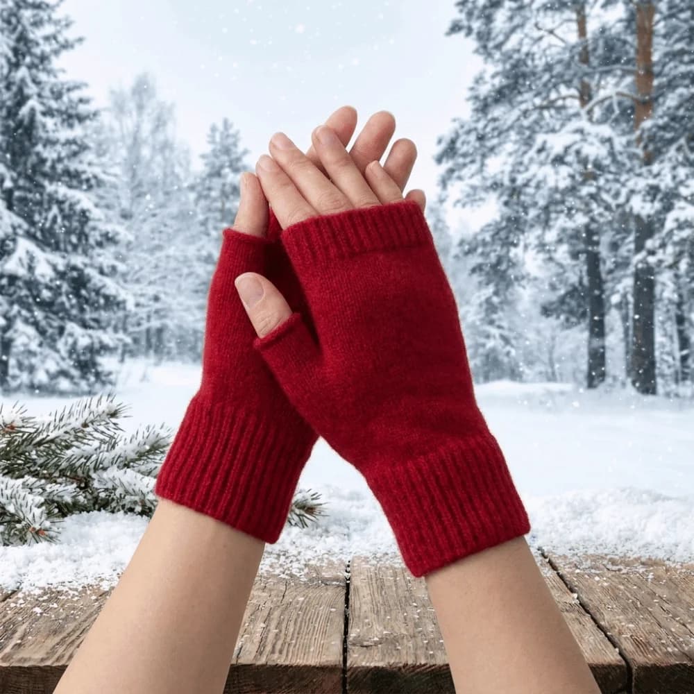 Cute Solid Color Knitted Gloves Wool Thicken Half Finger Gloves Thermal Short Plush Mittens Outdoor
