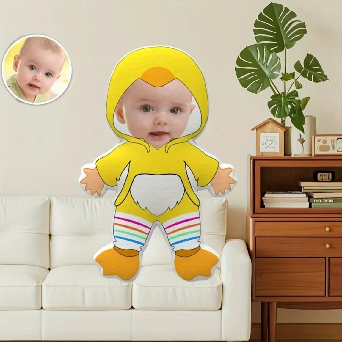 1 cuscino in peluche con foto di volto d'anatra personalizzabile, peluche morbido bifacciale, regalo unico per gli amici, cuscino in poliestere