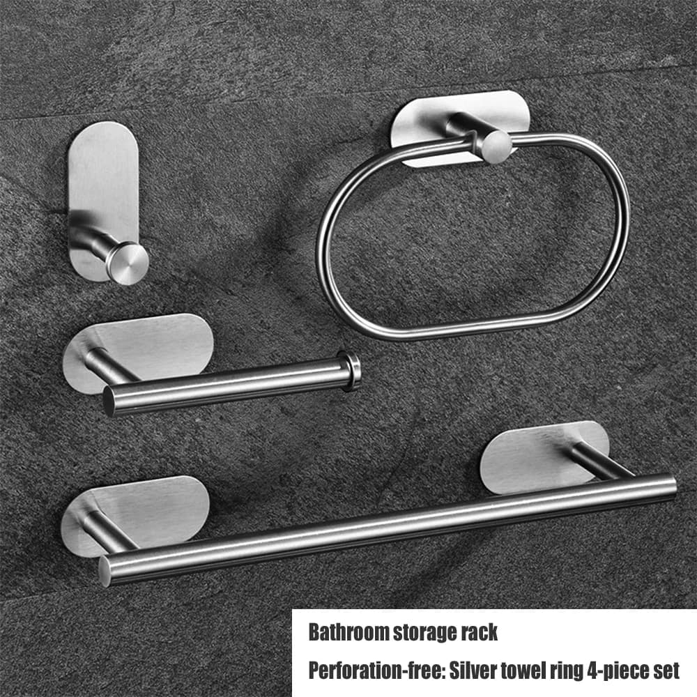 Set da Bagno in Acciaio Inox 304 Senza Foratura, 4/5 Pezzi: Portasciugamani, Portarotolo, Barra Portasciugamani, Gancio, Accessori Bagno