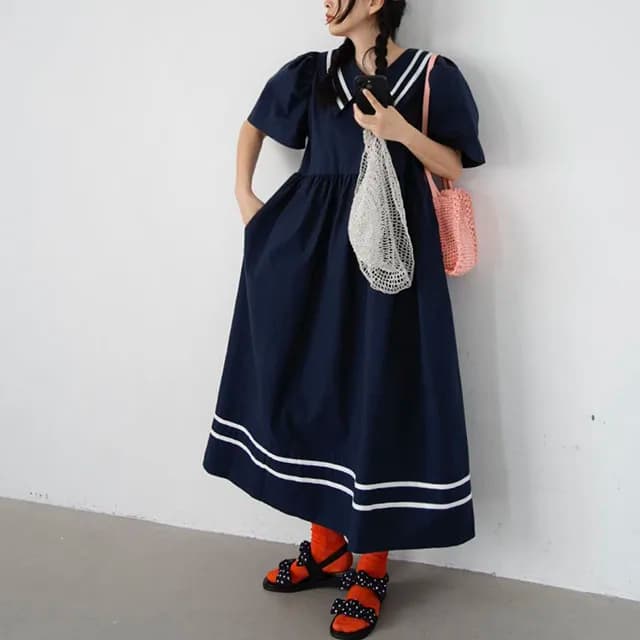 Fashionable Anti-Aging Doll Collar Loose Slimming Bubble Sleeve Dress Women's Summer New Arrival Casual Commute Style Other M...