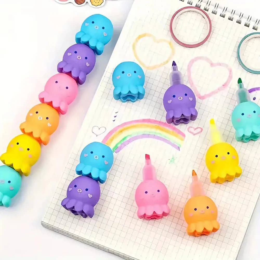 Pennarelli colorati 5in1 Evidenziatore a forma di polpo carino Marcature per acquerello e graffiti per ragazzi e ragazze Regalo di Natale Uso scolastico per ufficio