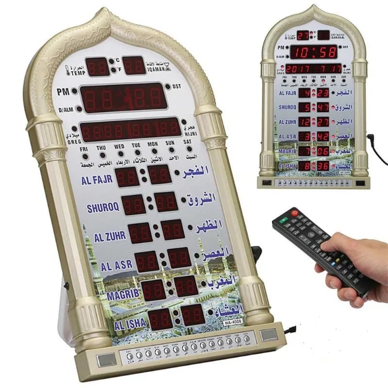Orologio digitale per moschea Azan 12V Orologio da parete per preghiera musulmana Allarme Moschea islamica Azan Ramadan Decorazioni per la casa con telecomando