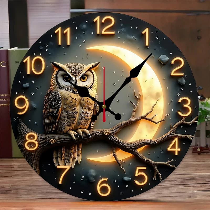 Orologio da parete sospeso silenzioso rotondo in legno Moonlight Night, adatto per soggiorno, ufficio, sala studio, camera da letto, decorazione domestica