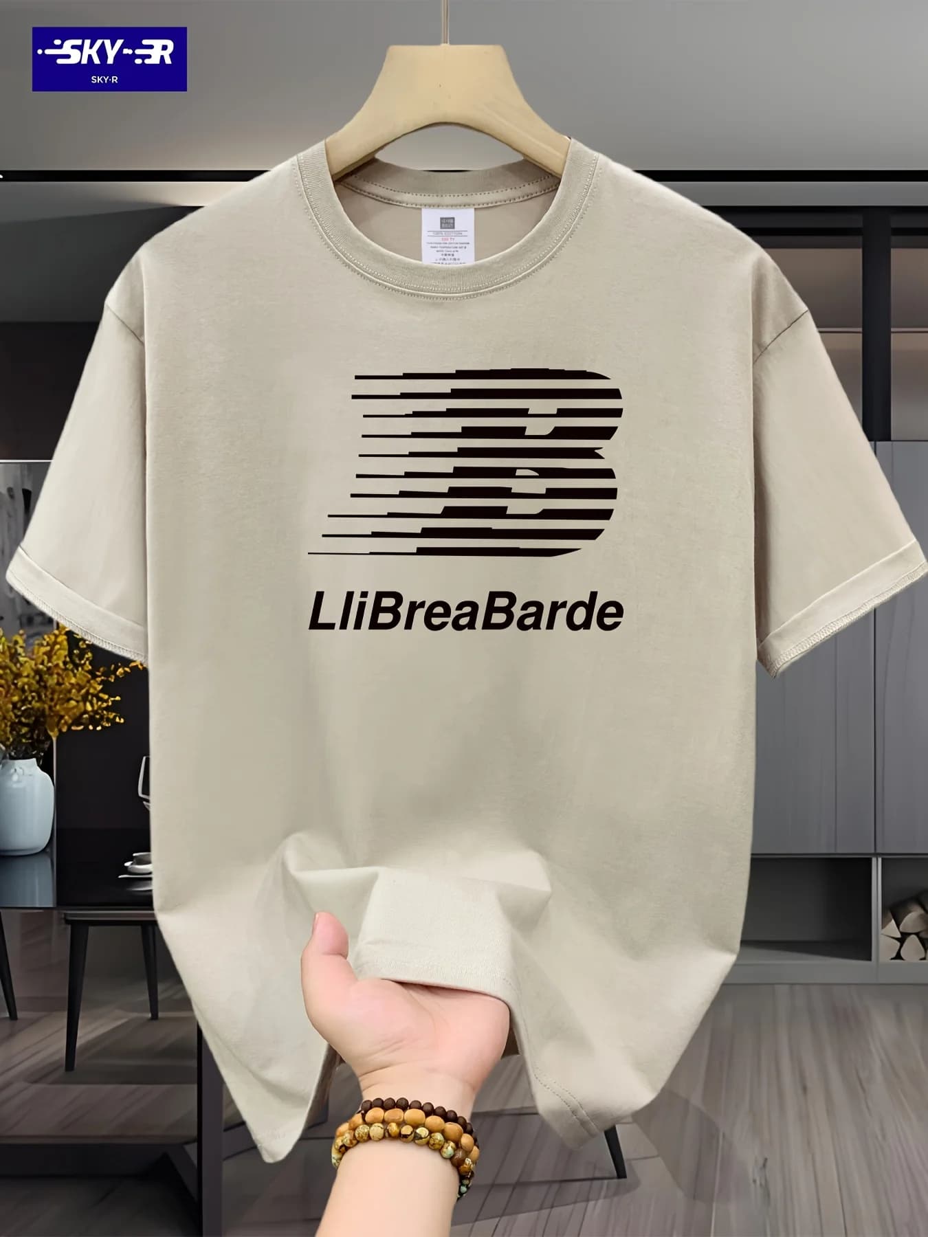 T-shirt estiva da uomo in 100% puro cotone, casual, alla moda, con stampa di lettere, girocollo, maniche corte, versatile.