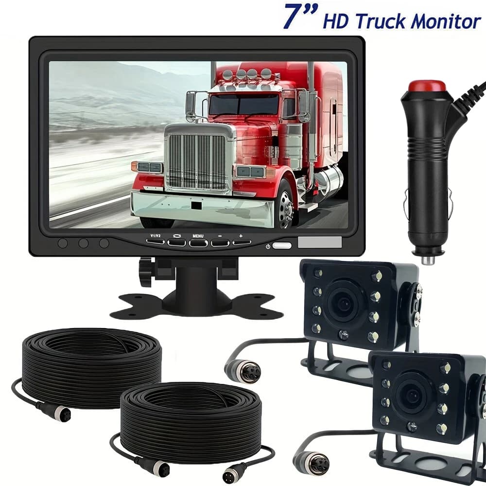 Monitor da 7 pollici 2x telecamera di Backup 12-24V 8LED IR telecamera posteriore per camion Display HD Set completo sistema di retromarcia di parcheggio per Pickup Van RV
