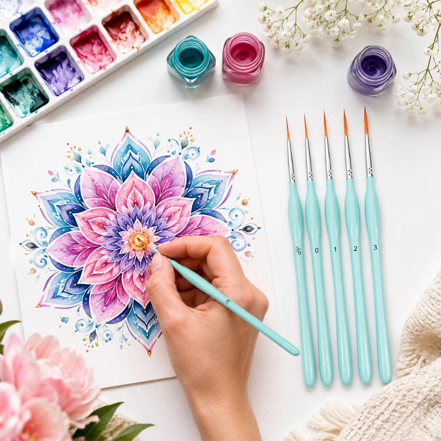 Mini Detail Rigger Painting Brushes 6Pcs Fine Point Thin Liner Paint Brushes for Mandala Model Acrylic Watercolor Oil DIY Handma