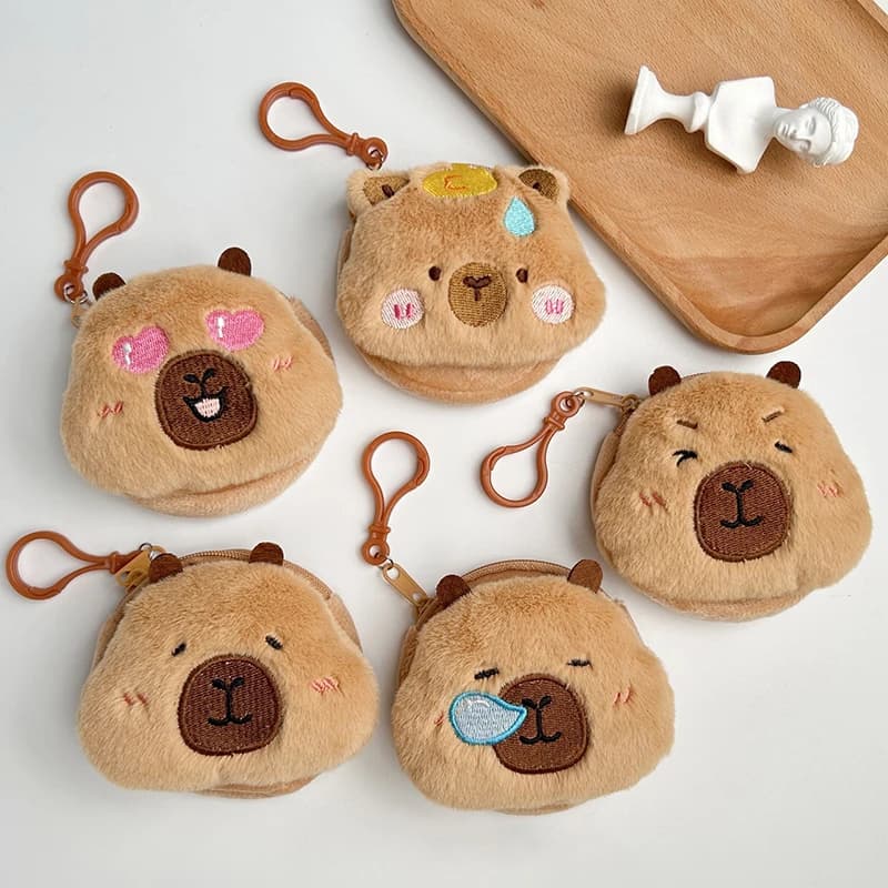 SXH Cute Cartoon Creative Capybara Plush Coin Purse Zipper Purse Keychain Headphone Lipstick Bag Mini Wallet Money Bag Gifts
