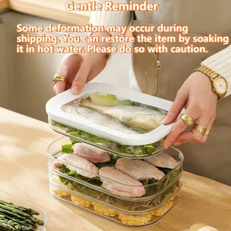 4 Layers for Fridge, Sealed Boxes for Kitchen and Freezer, Containers for Vegetable, Fruit and Meat, Food Organizer