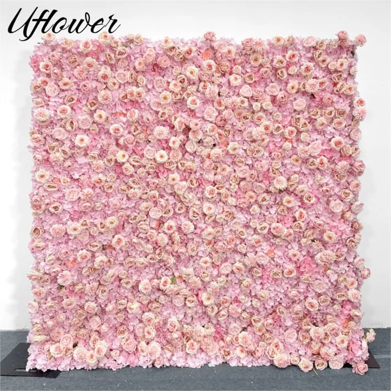 Uflower Rosa Rosa Ortensia Panno Fiore Parete Fondale di nozze Tessuto Tenda appesa Vetrina floreale Puntelli per eventi per feste