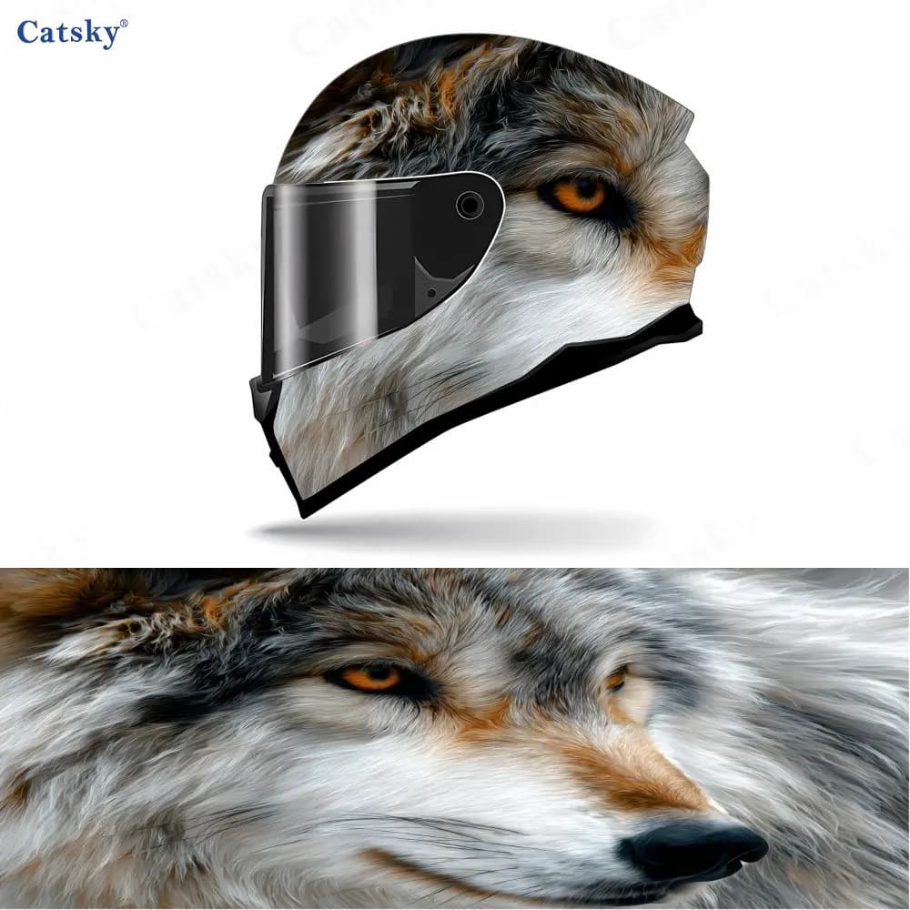 Adesivo per casco da motociclista impermeabile autoadesivo in materiale PVC con testa di lupo fluido, incollare saldamente e non cadere, impermeabile e noi