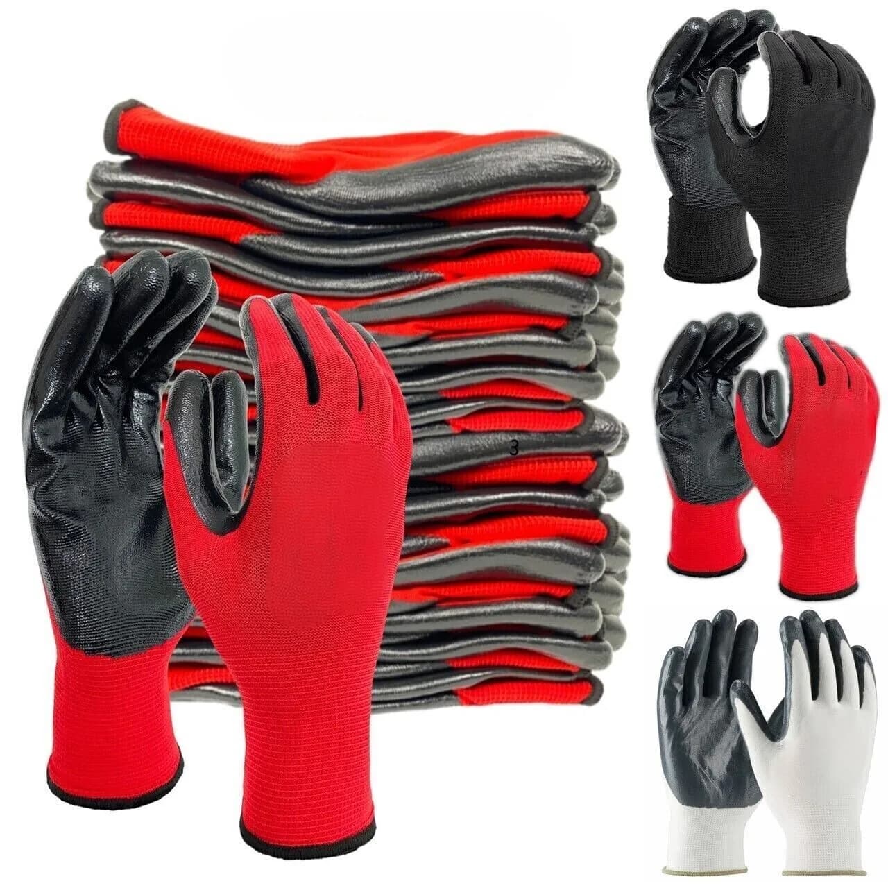 1 paio di guanti da giardinaggio di sicurezza con palmo rivestito in nylon rosso lavorato a maglia e nitrile PU, guanti protettivi per lavori elettronici