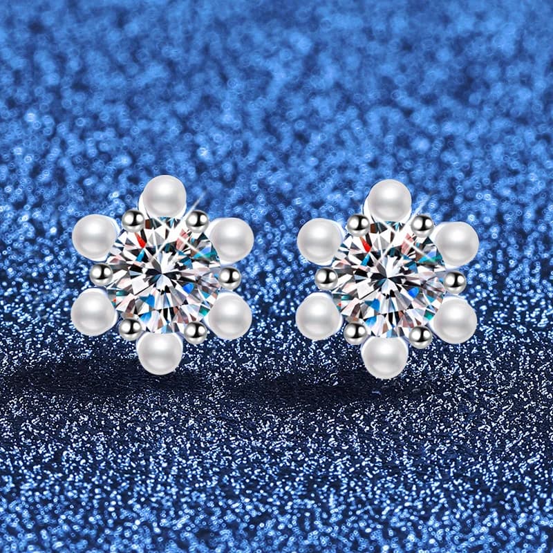 Nuovi orecchini in platino PT950 con moissanite, mini perle a forma di girasole, semplici ed eleganti, orecchini di lusso leggero con moissanite.