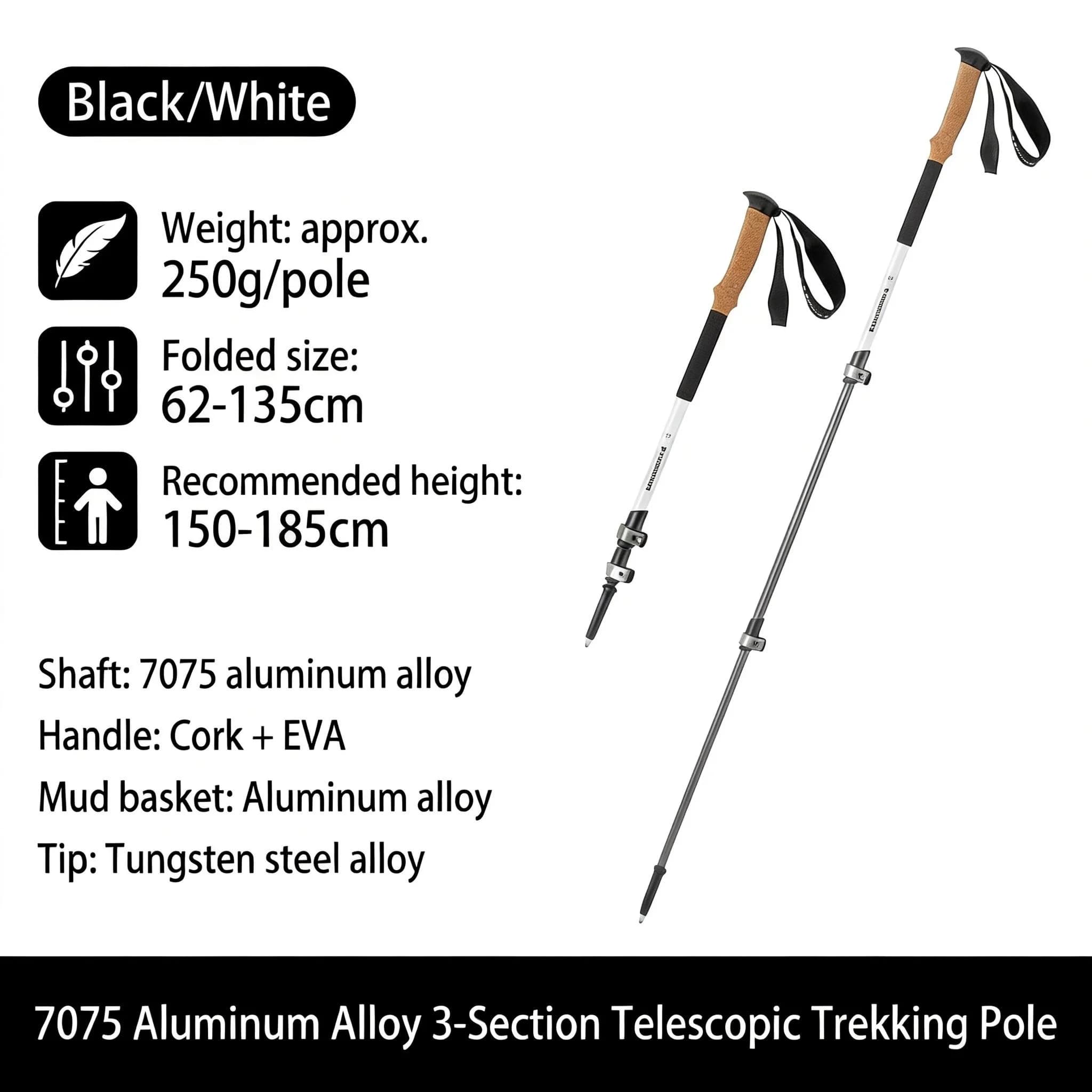 Xiao Jie Trekking Stick in Aluminium Alloy 7075, Ultralight for Hiking and Camping, for Men and Women