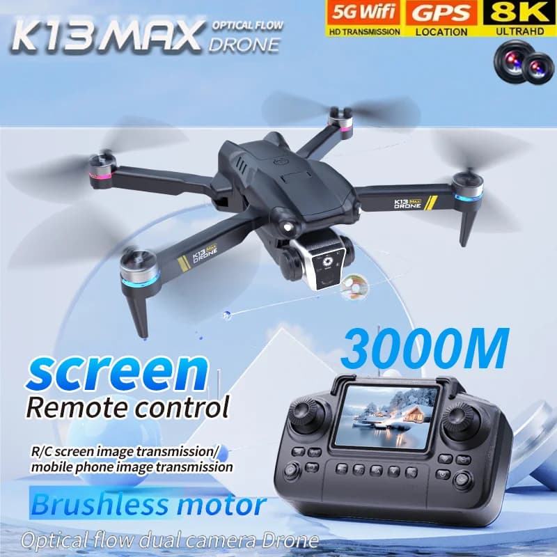 Drone RC Professionale K13MAX con WIFI FPV, Fotocamera HD 8K, Quadricottero Pieghevole, Mantenimento dell'Altitudine, Fotografia Gestuale, Schermo e Telecomando