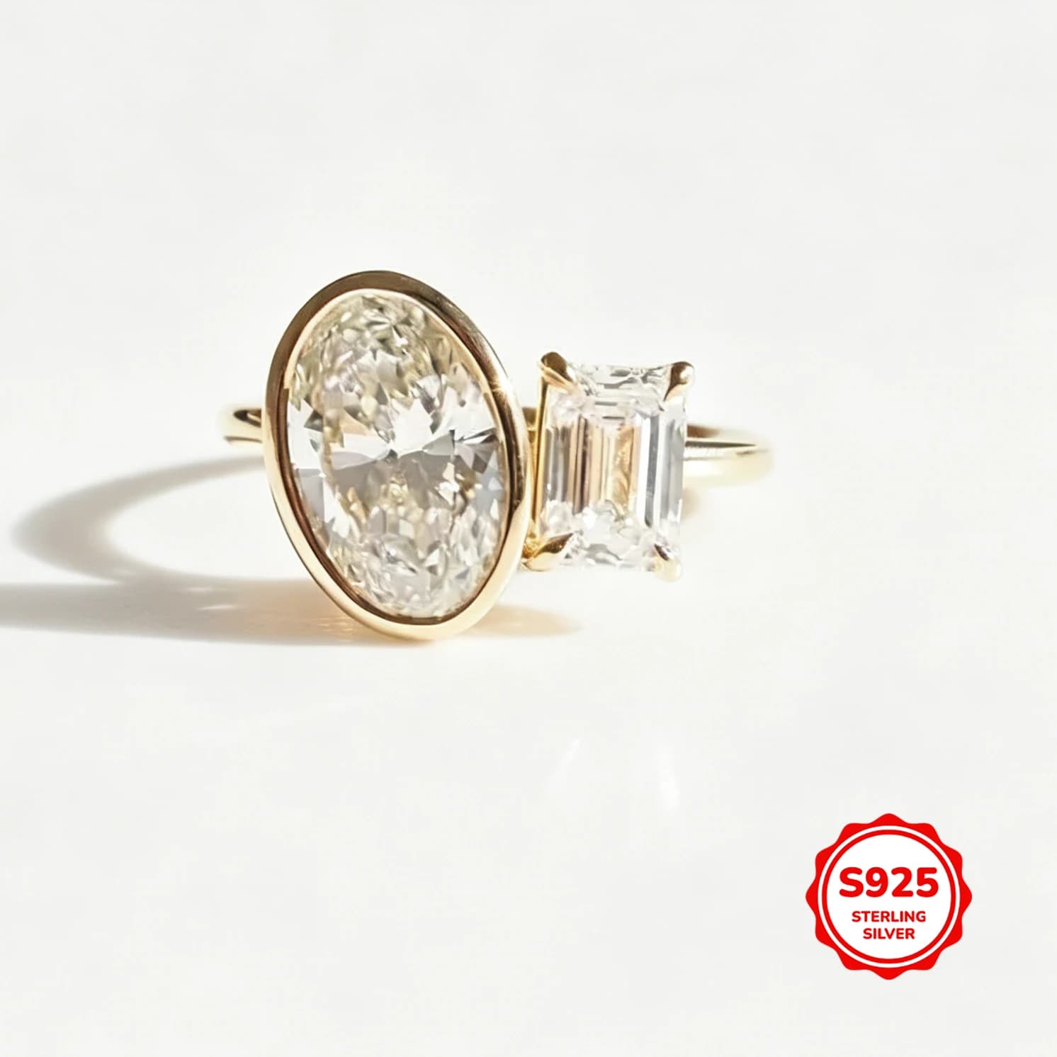 14K Gold Cut Moissanite Ring for Women Two Stone Toi Et Moi Wedding Geometry Rings 925 Sterling Silver Jewelry