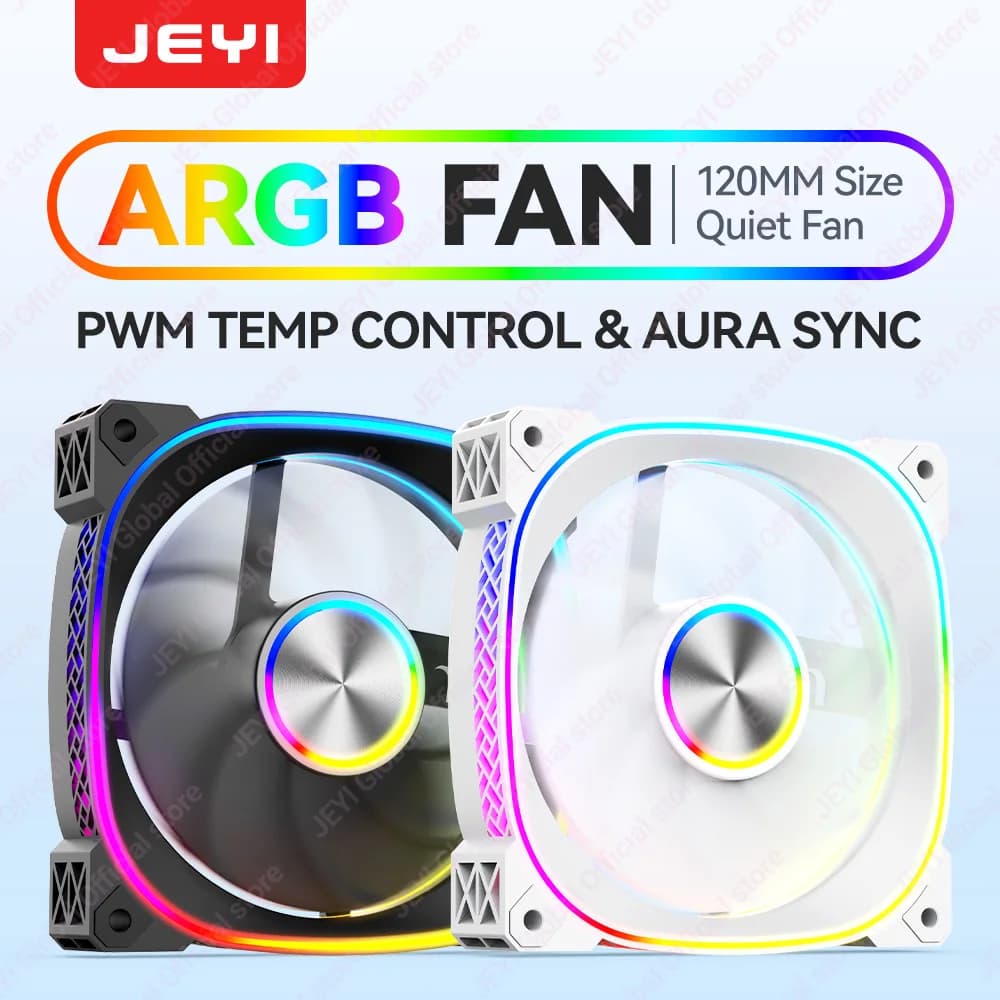 Ventola per Case JEYI ARGB 120MM, Ventole PWM a Basso Rumore con Luce Sincronizzata 5V3Pin, Ventola di Raffreddamento ad Alte Prestazioni