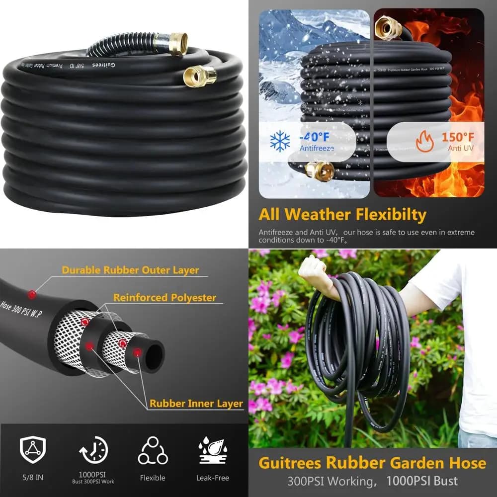5/8 inch 90FT resistant garden pipe - Maximum working pressure 200 psi, 1000 psi burst - Hot/cold water - Five-layer braiding for Dura