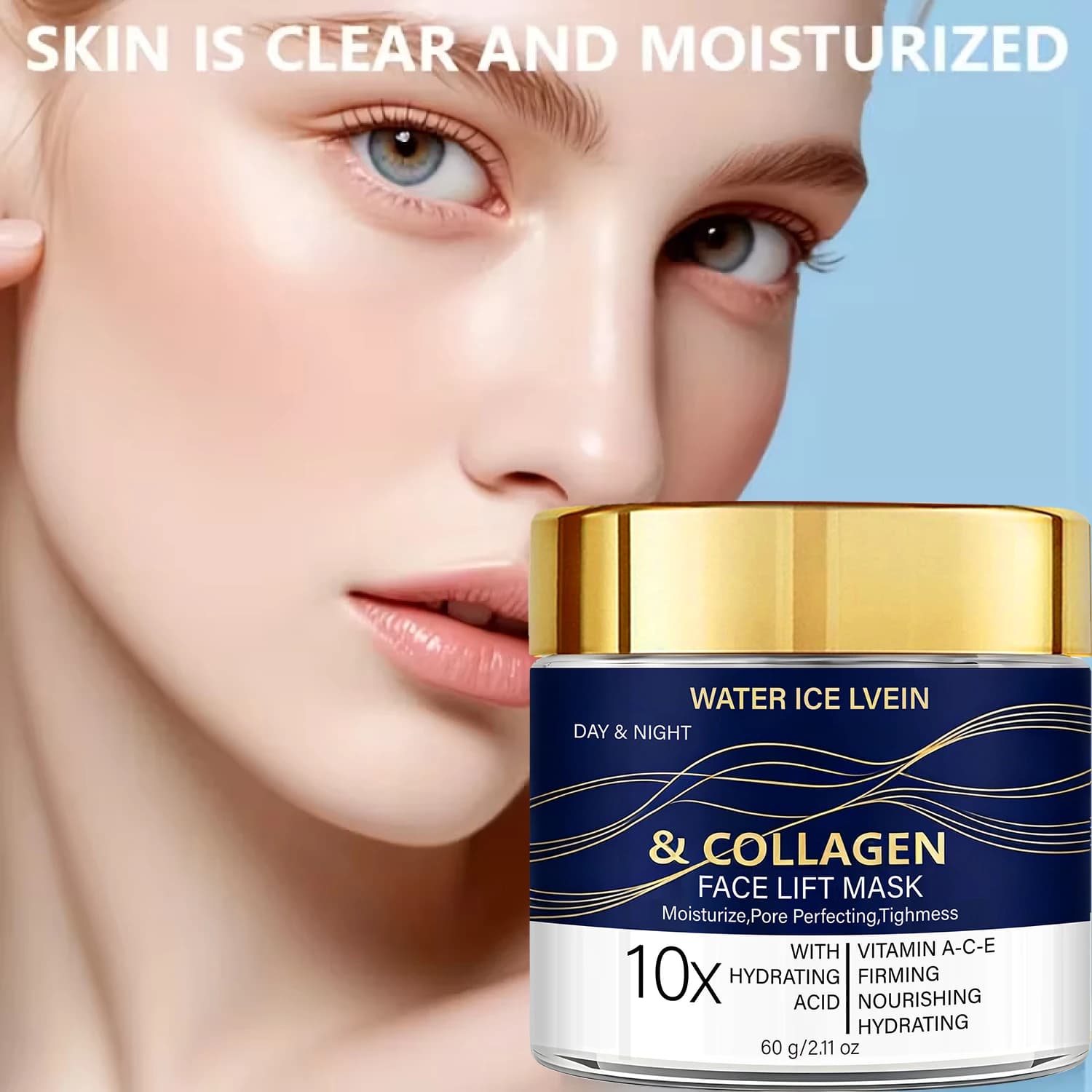 Face Lift Mask Moisturizing Firming Pore Tightening with Collagen Hyaluronic Acid Vitamins A C E for Day Night 60g