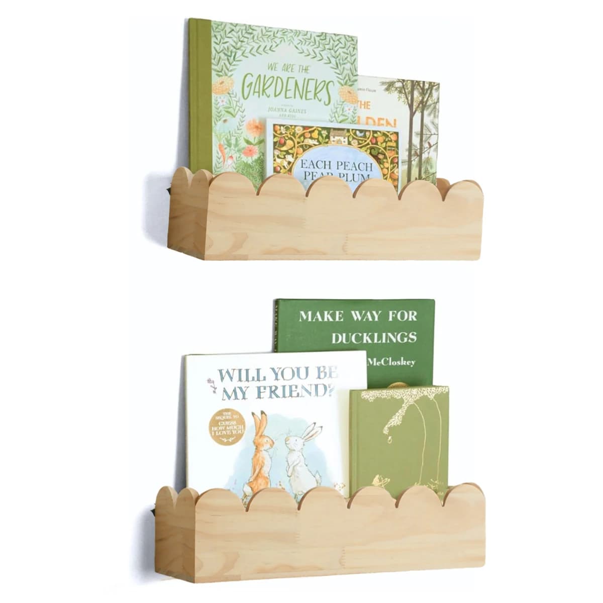 Mensola da parete in legno Boho, mensola galleggiante in legno di pino naturale, espositore con bordo smerlato per la cameretta dei bambini, la cameretta dei bambini o la decorazione della casa nordica