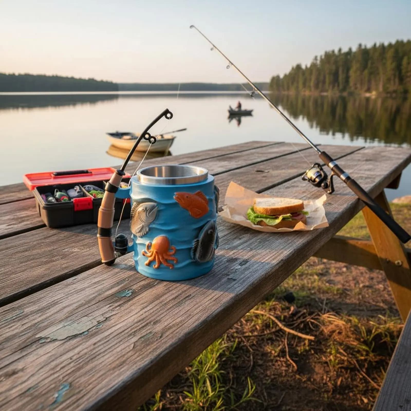 Tazza a Forma di Manico di Canna da Pesca, Regalo Originale, Boccale da Birra a Tema Pesca, Design Creativo per Pescatori