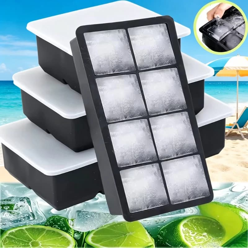 Stampo per Cubetti di Ghiaccio Quadrati Grandi con 4/6/8 Scomparti, in Silicone per Alimenti, per Bar, Vino, Whisky, Creazione Fai-da-Te di Ghiaccio