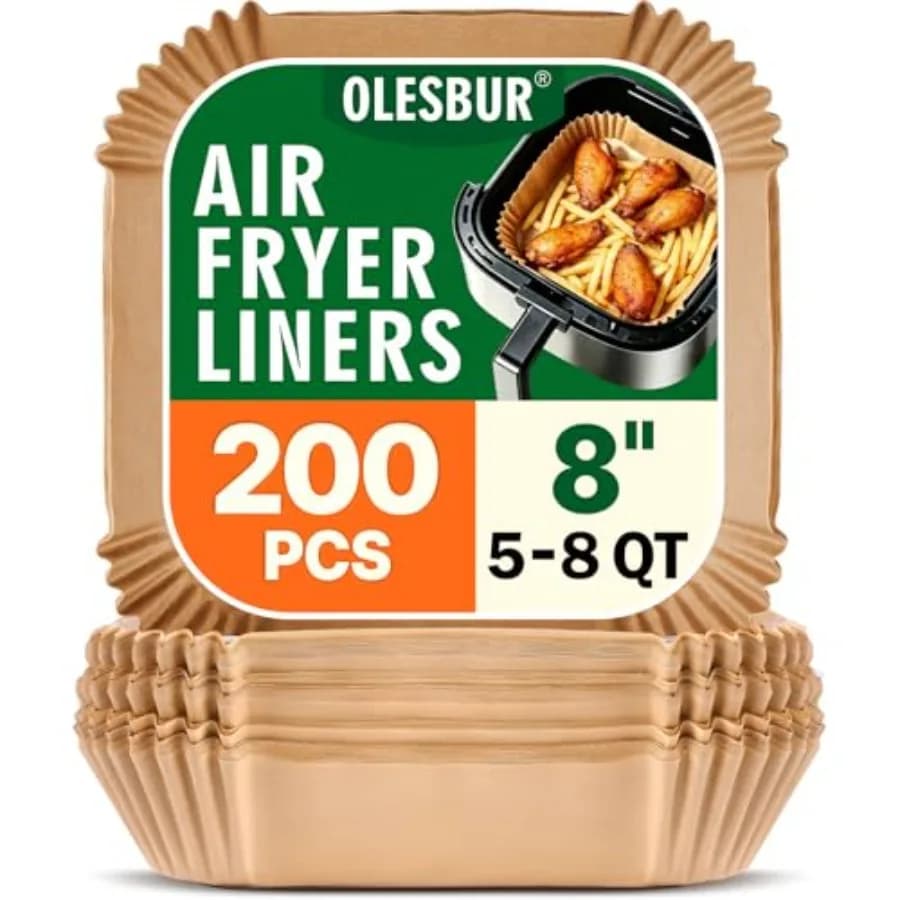 Air fryer liners for cooking and baking, unbleached parchment paper, natural brown, non-stick and disposable, 200 pcs 8-inch li
