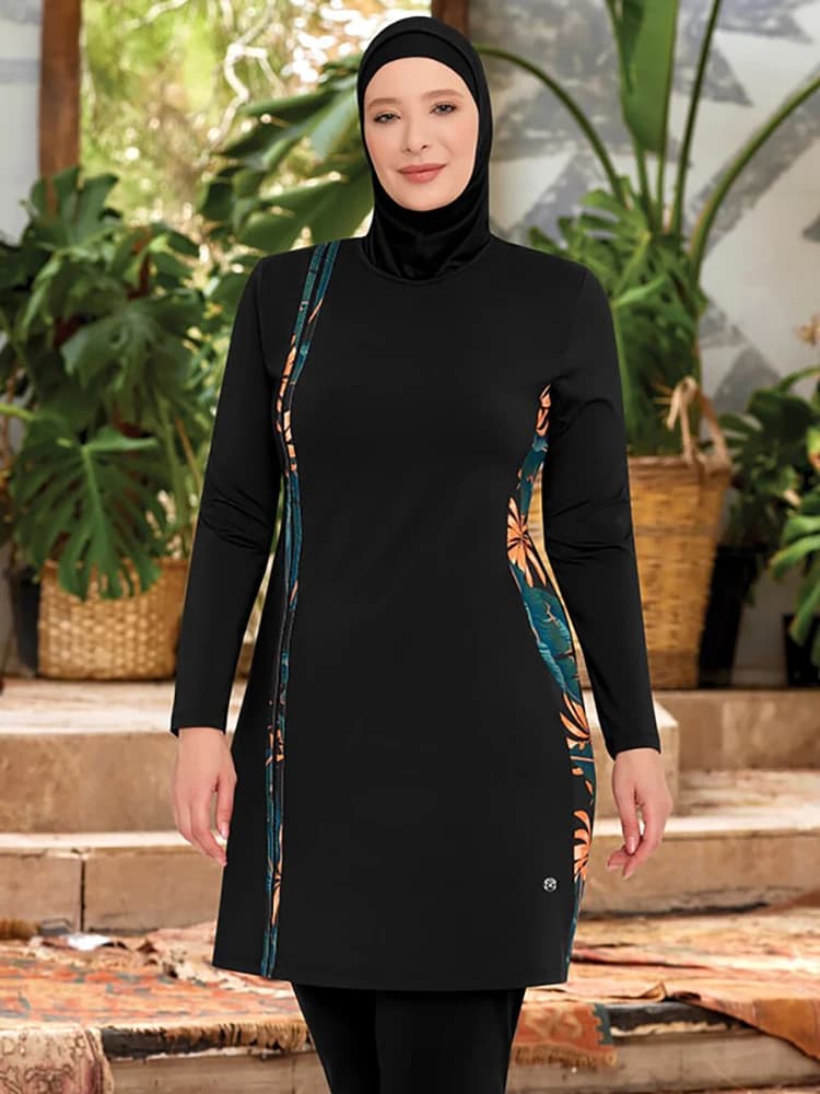 Costume da bagno sportivo musulmano Burkini da donna, stile sottile, 3 pezzi (top, pantaloni e hijab) - Senza reggiseno integrato