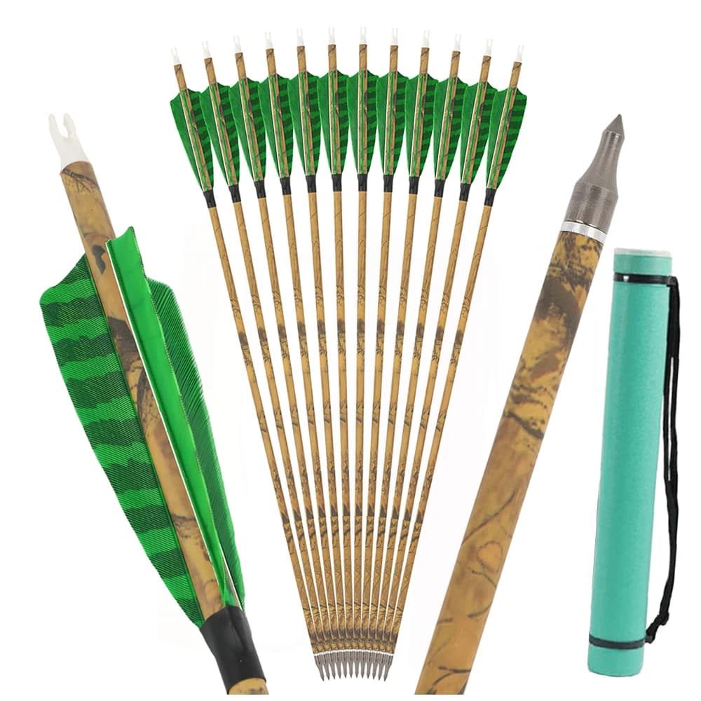 12/24 Pezzi Frecce in Carbonio con Piume di Tacchino Miste, Asta da 30 Pollici, Spine 500 per Archi Compound/Recurve, Cacciatori e Tiratori