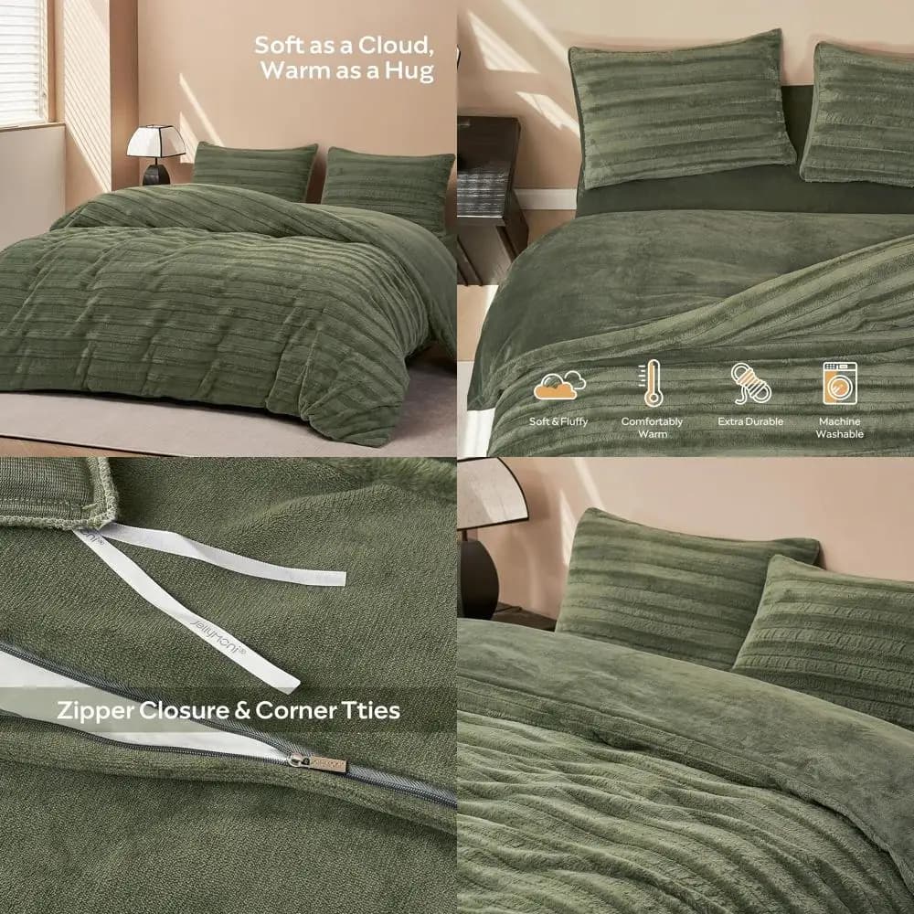 Set Copripiumino Regina a Righe Verdi - Set di Biancheria da Letto di Lusso in 3 Pezzi con 2 Federe (Piumino Non Incluso)