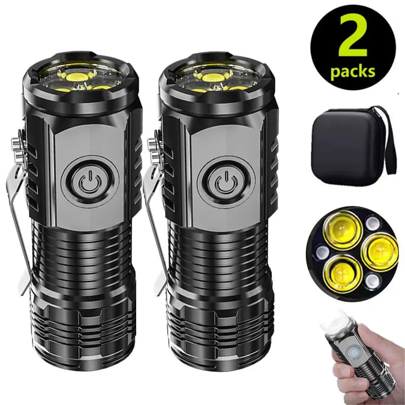Mini 3 LED torch with pen clip, night walks, portable brightness, rechargeable waterproof emergency spotlight for outdoors