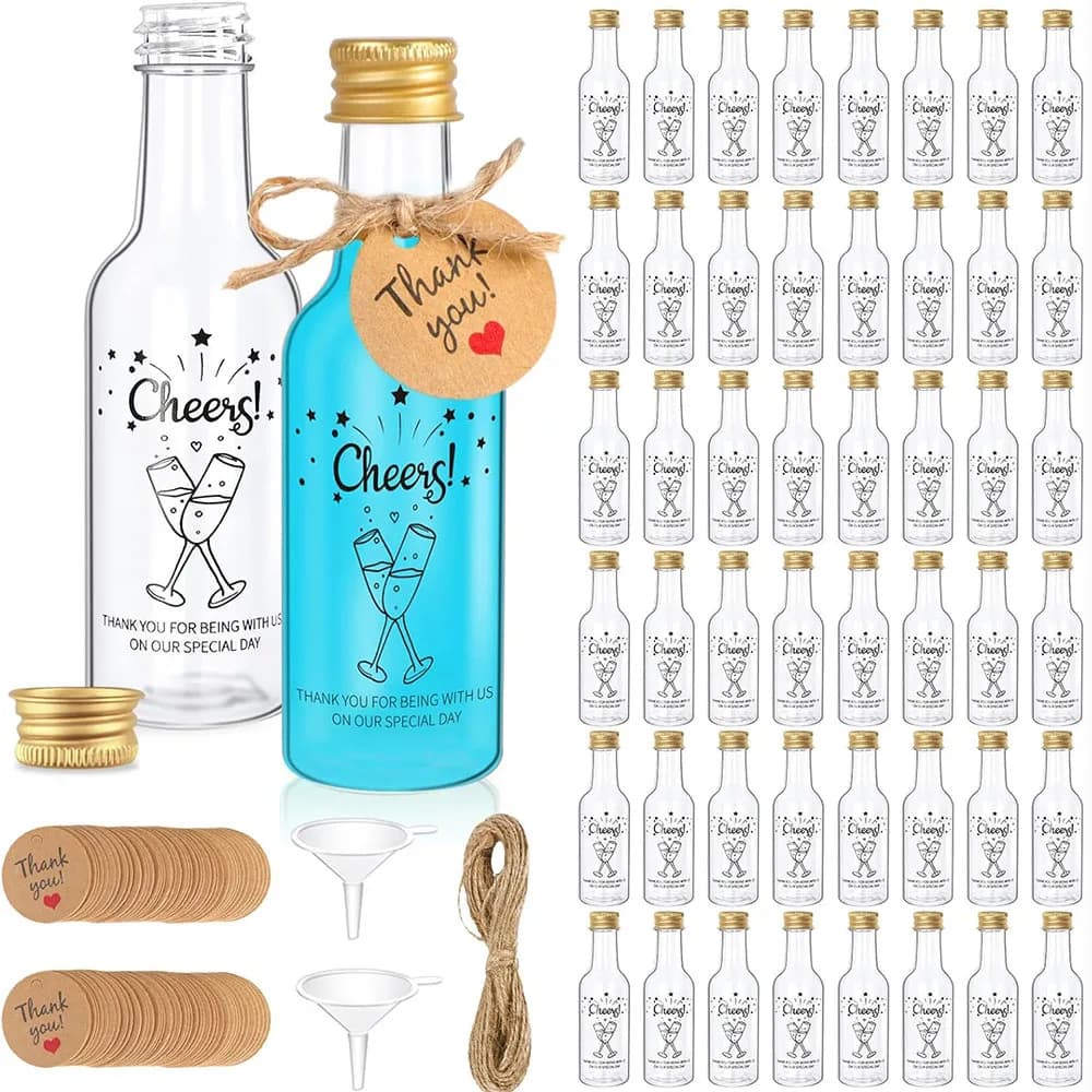 50Pack Mini Liquor Bottles,1.7oz/50ml Mini Wine Bottles Empty Shot Bottles for Wine Juice Alcohol Birthday Wedding Party Favors