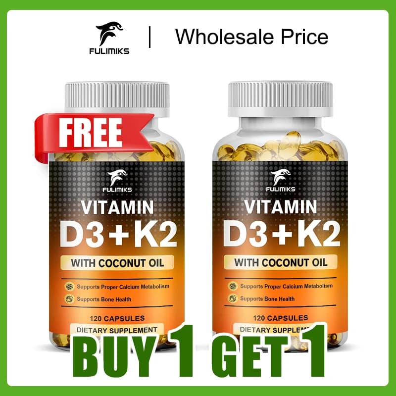 Buy 1 Get 1 Free! Vitamin D3 K2, Vitamin D, Dietary Supplement for Bone, Teeth, Muscle and Immune Health Support