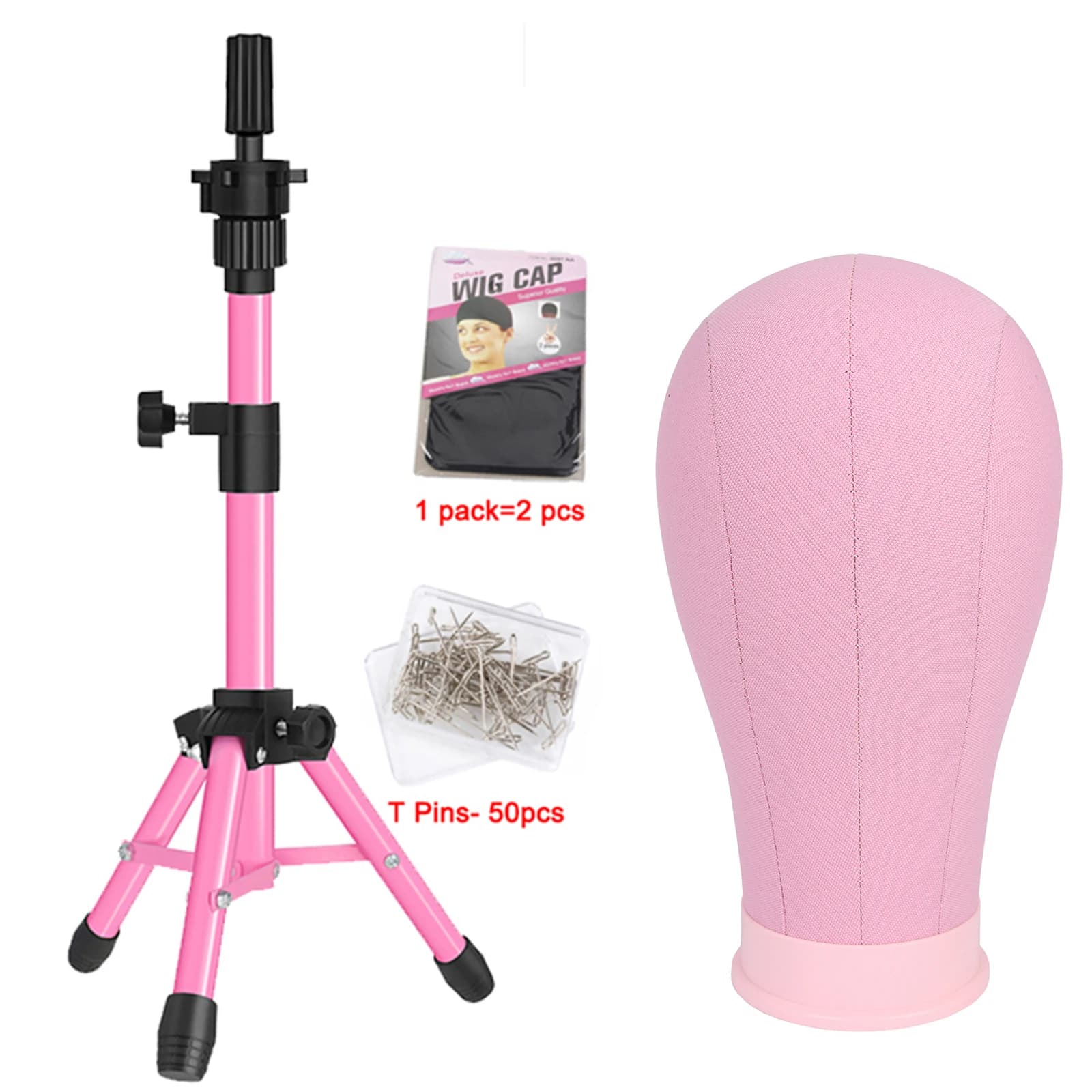 Alileader Head for Wigs of 22 Poles with Support, Pink Canvas Head for Exhibition and Realization Wigs, with Tpins and Hair Cap