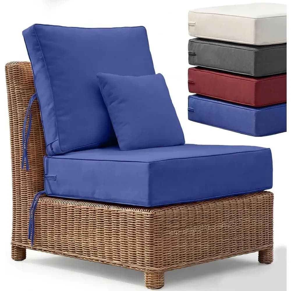 6 Thick Outdoor Chair Cushions, 24x24 Deep Seat Set with Back & Pillow, Water-Resistant, Blue