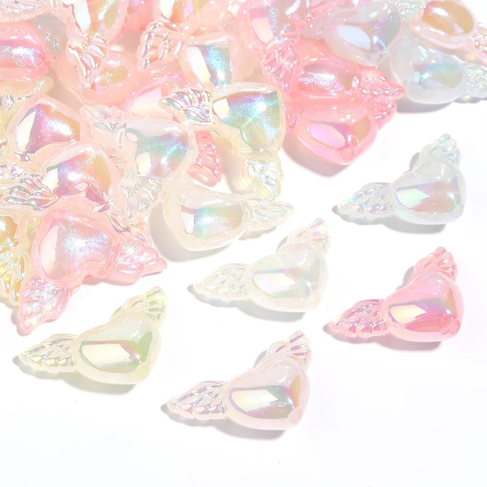 10pcs/lot 35x21mm Luminous Color Plated Acrylic Heart Beads Angel Loose Beads For Jewelry DIY Bracelet Phone Chains Accessories