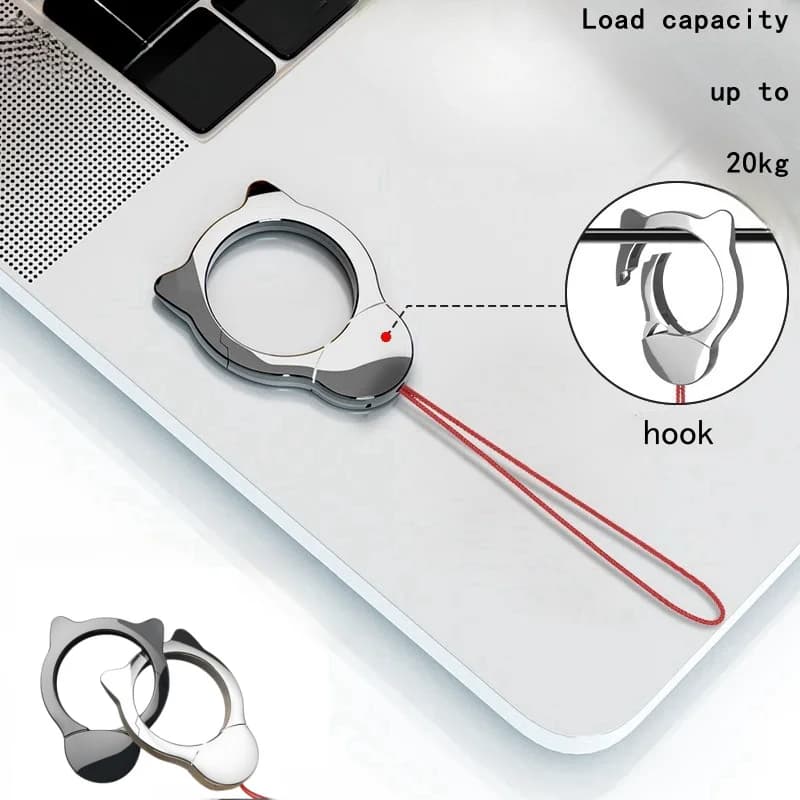 Supporto per anello in metallo con cordino per telefono, supporto per anello per cellulare con ganci, impugnatura per dito sospesa adatta alla maggior parte dei telefoni, tablet e custodia