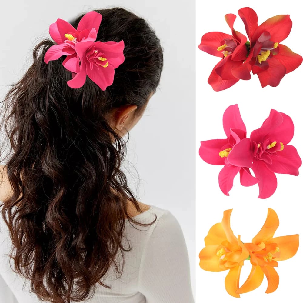 Forcina per fiori Hawaii Fermagli per capelli simulati orchidea Fermagli per capelli da sposa Boemia Forcine per capelli Barrette per accessori per capelli da sposa